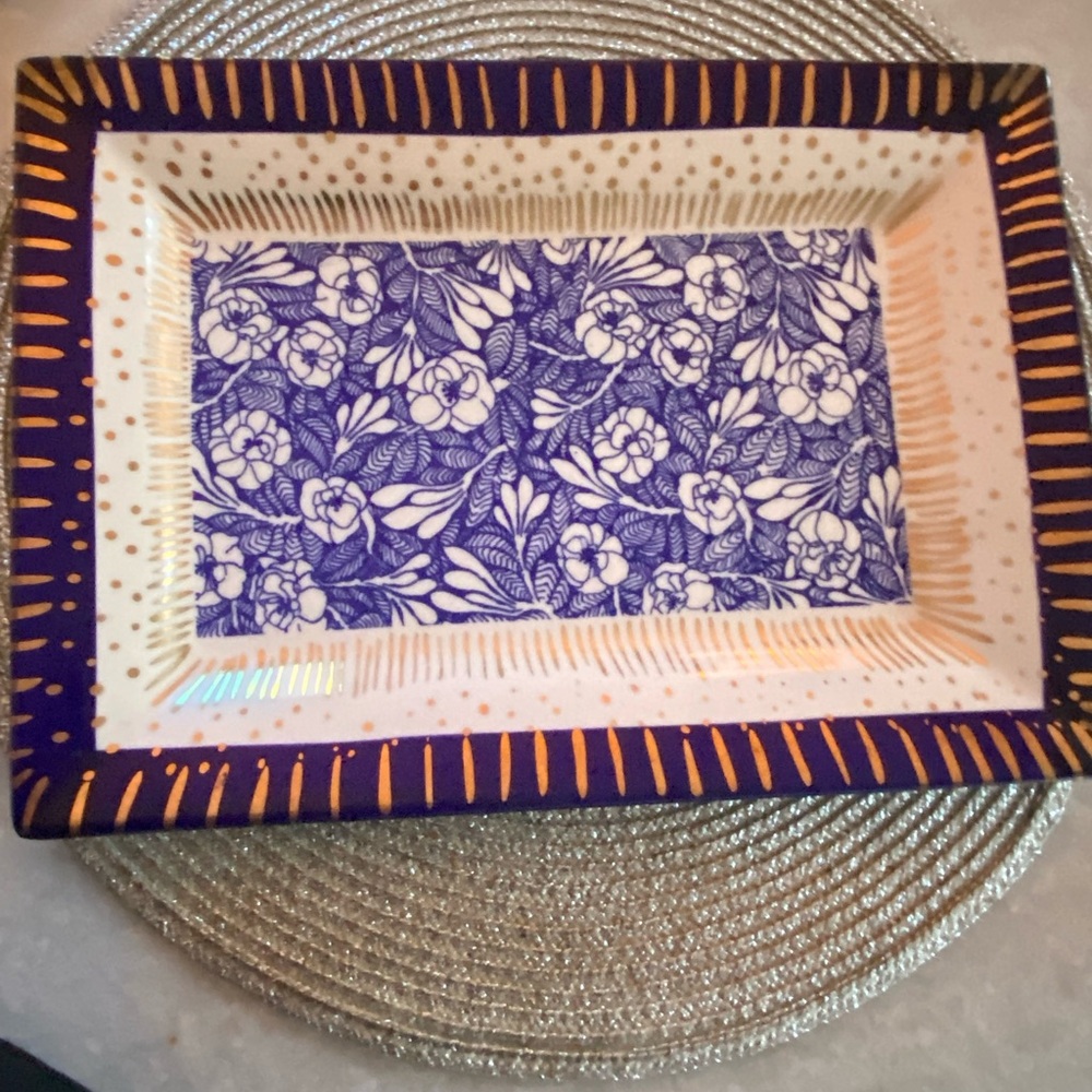 Serving plate Blue and Gold Floral .